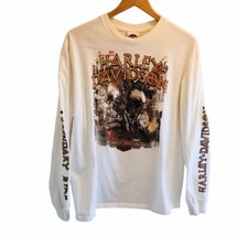 Harley Davidson White Long Sleeve Shirt Men L SpellOut Legendary Ride Red Rock - £20.88 GBP