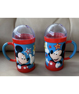 Disney Store Mickey Mouse Cups with Dome Lids Hole For Straw Raised PVC (2) - £13.53 GBP