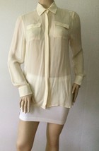 NEW PARKER 100% Silk Long Sleeve Button Up Blouse, Cream (Size L) - £39.80 GBP