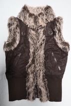 LAST KISS Womens Brown Faux Fur Sleeveless Jacket Vest Size M - $34.99
