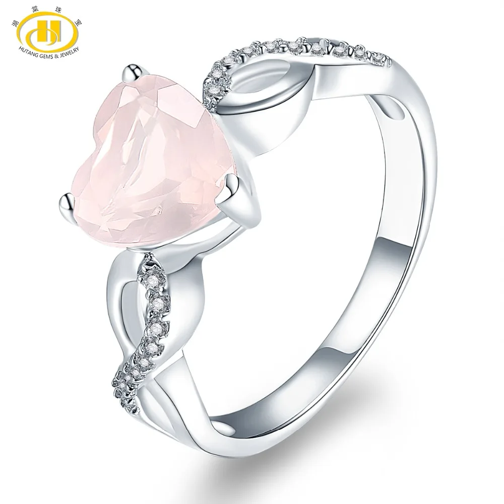 Women&#39;s Ring Natural Rose Quartz Solid 925 Sterling Silver Heart Rings Fine Pink - £28.14 GBP