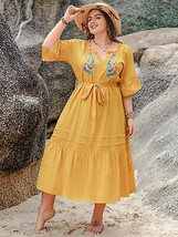 Plus Size Notched Tie Waist Half Sleeve Midi Dress - £31.57 GBP