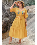 Plus Size Notched Tie Waist Half Sleeve Midi Dress - £32.22 GBP