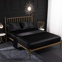 Black 4 PC Bed Sheet With Pillow Case Luxury Soft Satin Silk King Size Coverlet - £60.40 GBP