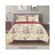  3 Piece Quilted Bedspread Set   Paris - Eiffel Tower - Arc de Triomphe - Full/Q - $63.81