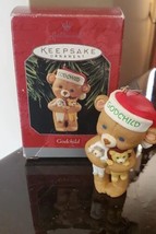 Vintage 1998 Hallmark Keepsake Christmas Ornament Godchild Teddy Bear Santa Hat - £5.86 GBP