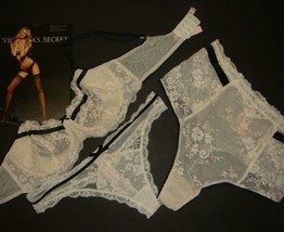 Victoria&#39;s Secret unlined 34D,36C,36D,36DD BRA SET M,L thongs white BLACK velvet - £93.42 GBP