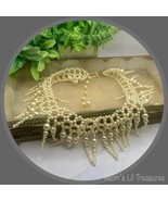 Faux Pearl Collar Necklace Beaded Dangle Lace Bib Necklace • Vintage Jewelry - $19.60