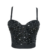 Burning Man Rave Festival Black Rhinestones Clubwear Bustier Corset Top ... - $48.00