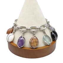7&quot; Vintage Mexican Silver chunky bracelet with tied up stones - £59.49 GBP