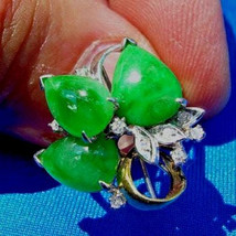 Earth mined Jadeite Jade Antique Diamond Ring Art Deco Solid 14k Gold Statement - $67,201.73 MXN