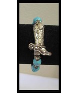 Turguoise Blue Beaded Stretch Bracelet with Cowboy Boot Charm B015 - $282.06 MXN
