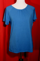 Amazon Essentials Women&#39;s L  Soft Knit T-Shirt Top Key Hole Peacock Blue - £7.82 GBP