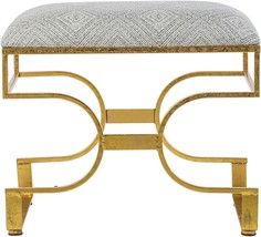 Rectangle Gray And Gold Iron/Cushion Indoor, Upholstered Seat, Vintage, 23.6&quot; L. - £201.42 GBP