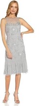 Adrianna Papell Women&#39;s Beaded Tea Length Silver Mist Dress Size 8 MSRP $249.00 - £90.79 GBP
