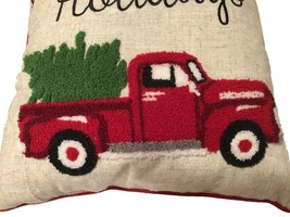 Throw Pillow Christmas Red Farm Truck Home for the Holidays 17&quot; Country ... - £30.73 GBP