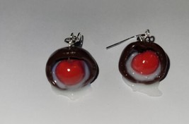 Chocolate Covered Cherry Earrings Silver Wire Chocolate Fruit Filled Candy - £6.71 GBP