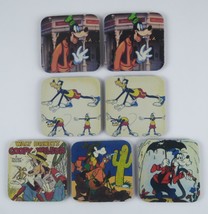 Walt Disney Goofy 3.5&quot; Square Rubber Backed Drink Cup Coaster Set of 7 Vintage - £15.56 GBP