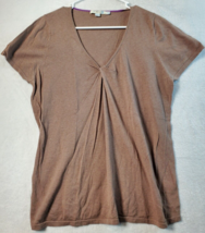 Boden Blouse Top Womens Size 12 Brown Knit Linen Short Casual Sleeve V Neck Knot - £9.35 GBP