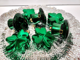 St Patricks Day Green Shamrocks &amp; Hat Ornaments Decorations Decor Set of 7 - $22.76