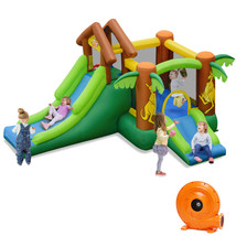 Inflatable Jungle Bounce House Kids Dual Slide Jumping Castle Bouncer w/ Blower - £402.22 GBP
