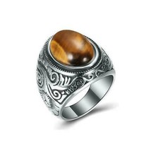 Solid 925 Sterling silver  Tiger Eye Handmade  Oxidized Ring for Men&#39;s Size 8 - £123.21 GBP