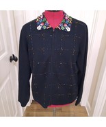 Marisa Christina Christmas sweater women sz LARGE L cardigan beaded coll... - $84.75 CAD