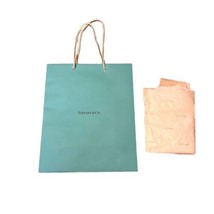 Authentic Empty Tiffany &amp; Co. Shopping Bag w/ Tissue Paper 8”x9.75”x4” G... - £25.61 GBP