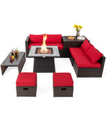 9 Pieces Patio PE Wicker Sectional Set with 50000 BTU Fire Pit Table-Red... - $28,403.08 MXN