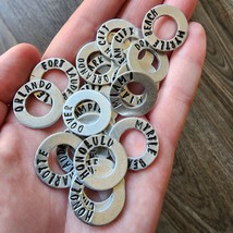 Travel Tokens - Hand Stamped on Aluminum Rings (Dates, Cities, Countries... - $55.22 MXN