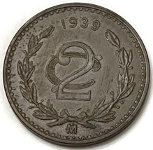 1939 Mo Mexico 2 Centavos Coin Mexico City Mint Condition About Uncircul... - $10.89
