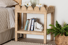 Madeline Bohemian Scallop Natural Rattan and Mahogany Side Table - $236.00