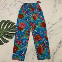 Womens Vintage 80s Tropical Pull On Pants Size S New Blue Red Parrots Floral  - £21.01 GBP