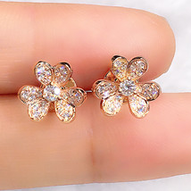 French Style High-Grade Diamond Flower Earrings Elegant Lady Full-Jeweled Stud E - £7.98 GBP