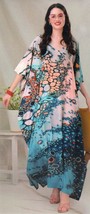 Indian Printed Blue Mix Feather Silk Women Nightwear Kaftan Dress Free Shipment - £26.31 GBP