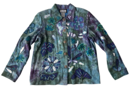 Vintage INDIGO MOON Embellished Hippie Boho Art to Wear Floral Blazer Ja... - $19.98