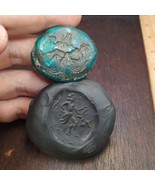 Anitique Blue Green Turquoise Stamp Seal Intaglio Engraved Pendant Bead - $92.00