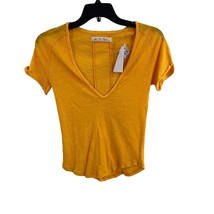 Free People Yellow Sunny Days Ahead V Neck Tee XS New - £22.01 GBP