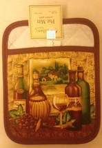 1 Jumbo Printed Kitchen Pot Holder W/Pocket (7&quot; X 9&quot;) Wine &amp; Grapes Brown Kt Hom - £12.63 GBP