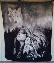 Indian Woman Lady Wolf Spirit Forest Sky Stars Queen Size Blanket Bedspread - £48.81 GBP
