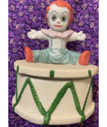 Vintage Lego, Clown on Drum Trinket Box 1970&#39;s Redhead Rare Color - $27.26 CAD