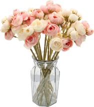Hananona 18 Pcs Artificial Silk Rose Flowers Persian Ranunculus Bouquet, Pink, 2 - £36.13 GBP