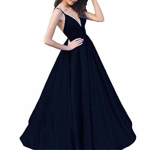 Spaghetti Straps V Neck Long A Line Formal Prom Evening Dresses Dark Navy US 14