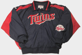 $55 Minnesota Twins Vintage 90s MLB Blue Red Therma Fleece Lined Zip Jacket L - £60.21 GBP