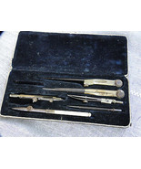  Antique Brass &amp; Steel Drafting Tool Set in Original Box  - $214.13 CAD