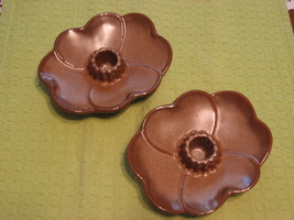 Frankoma Candle Holders-Set of 2-Dogwood #300-Brown Satin-USA-1950&#39;s - £18.34 GBP