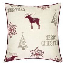 Merry Christmas Embroidered Poly Linen Throw Pillow 20x20 Reindeer Snowf... - $49.99