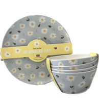 Harvest Green Studio Bamboo  Bumblebee Floral Plates &amp; Bowls - 8 Pc Set NEW - £39.95 GBP