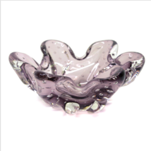 Vintage Purple Floral Art Glass Candy Dish Bowl Bullicante Control Bubbles 7&quot; - £27.31 GBP