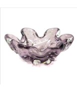 Vintage Purple Floral Art Glass Candy Dish Bowl Bullicante Control Bubbl... - $34.62